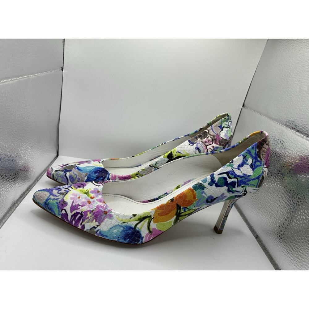 Donald J Pliner 8M Floral Snake Print Leather Pumps Pointed Toe Made In Spain - Picture 2 of 7